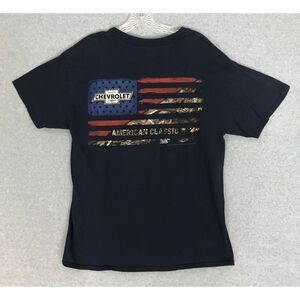 Chevrolet American Classic‎ USA Flag T-Shirt Mens Medium Blue Short Sleeve Camo